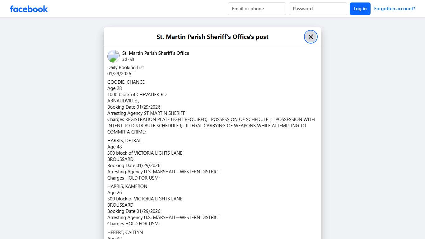 Daily Booking List... - St. Martin Parish Sheriff's Office Facebook